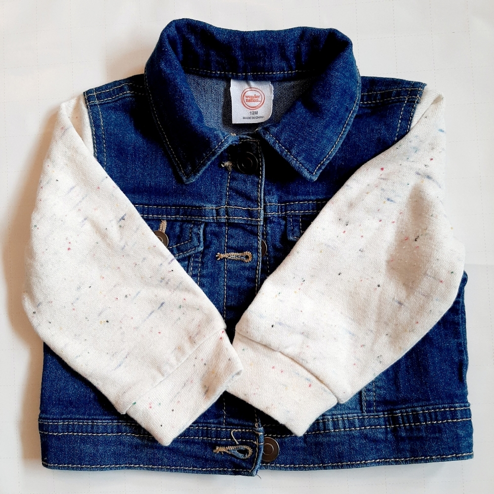 2/15 Denim Jacket with Confetti Fleece Sleeves